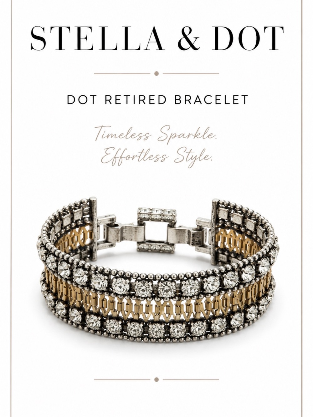 Stella & Dot Two-Tone Crystal Cuff Bracelet - Gold and Silver